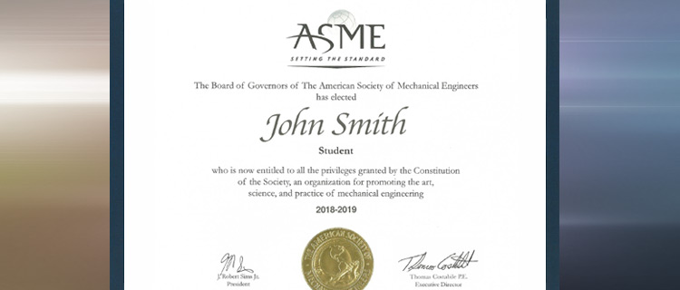 ASME Membership Certificates